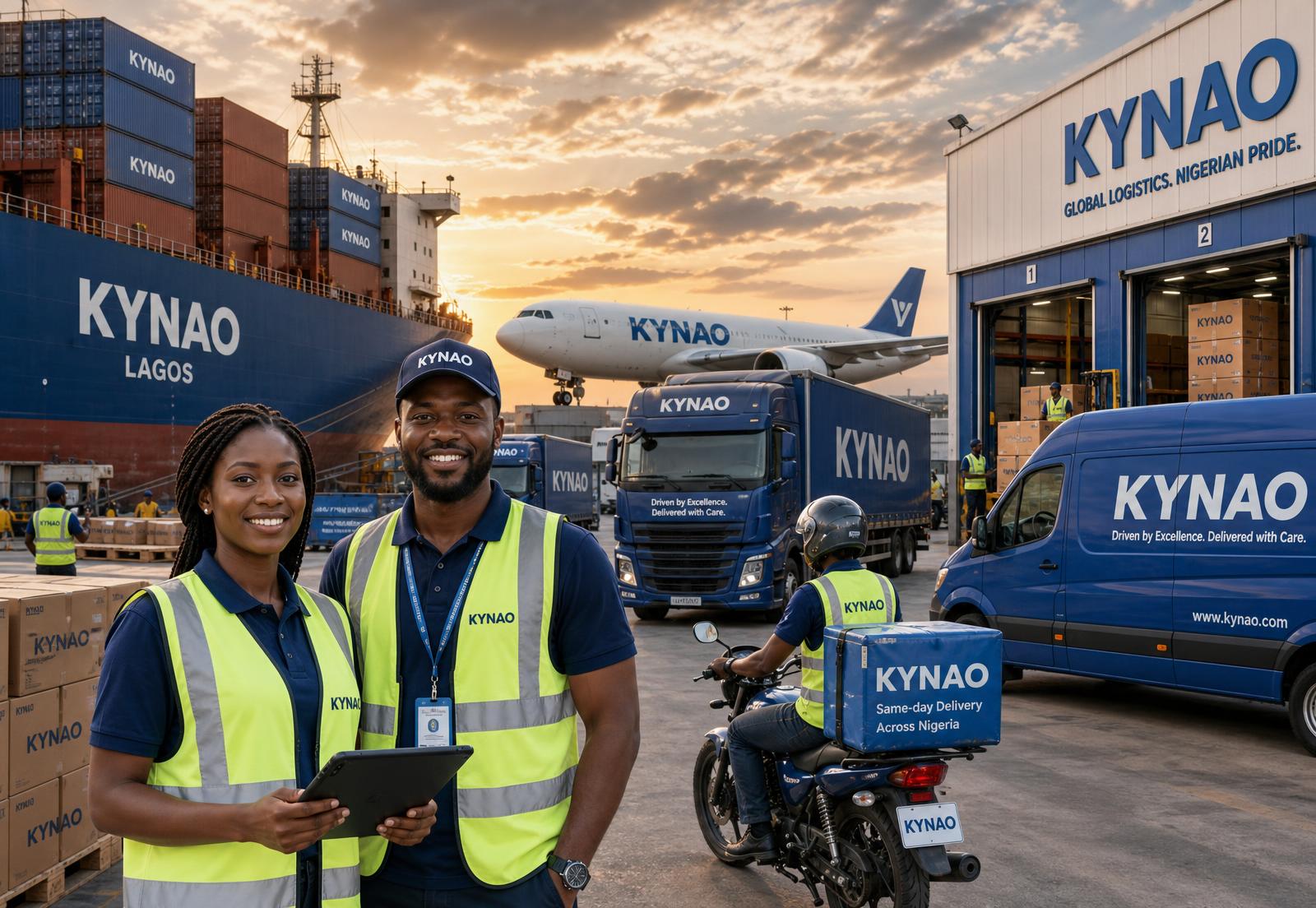 Cargo ship, aircraft and authentic Nigerian products on a global trade map